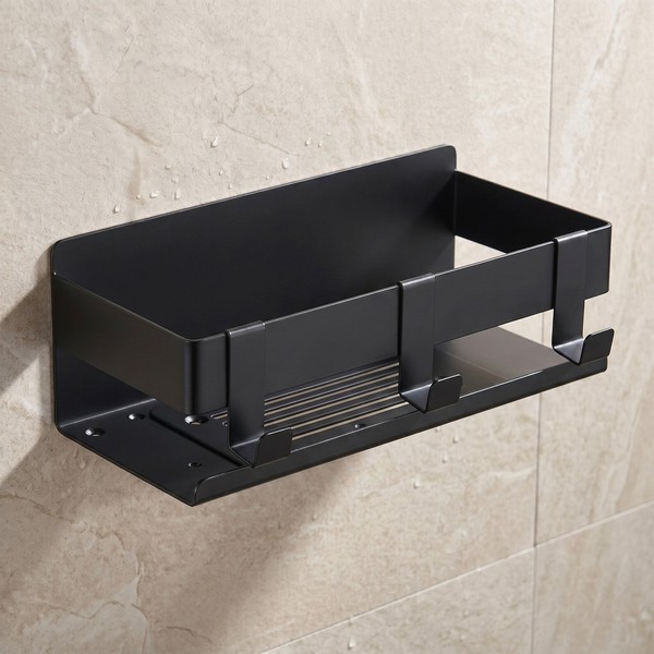 Dekazia® Duschablage Edelstahl Schwarz-Matt | Duschregal Ohne Bohren | Duschkorb-image