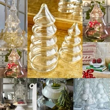 Clear Glass Christmas Tree Apothecary Candy Jar Set 2 Jars VTG GrabBag Gift SET