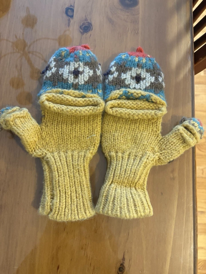 Guantes convertibles de punto de lana para barcos de madera amarillos multicolor Boho Foto 2 de 3