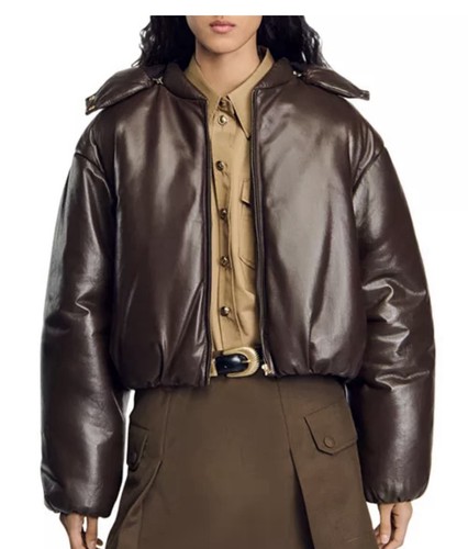 SANDRO RAVEN PADDED LEATHER JACKET*********SIZE: 40
