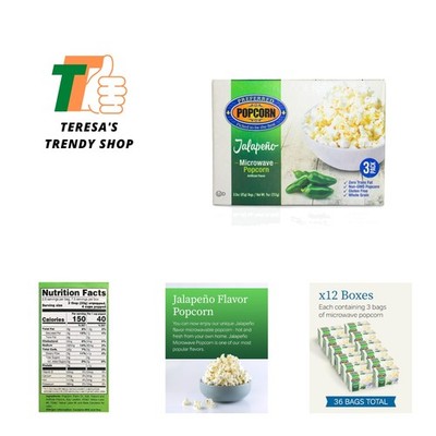 Jalapeno Microwave Popcorn, 36 Pack, Non-GMO 100% Whole Grain Gluten Free