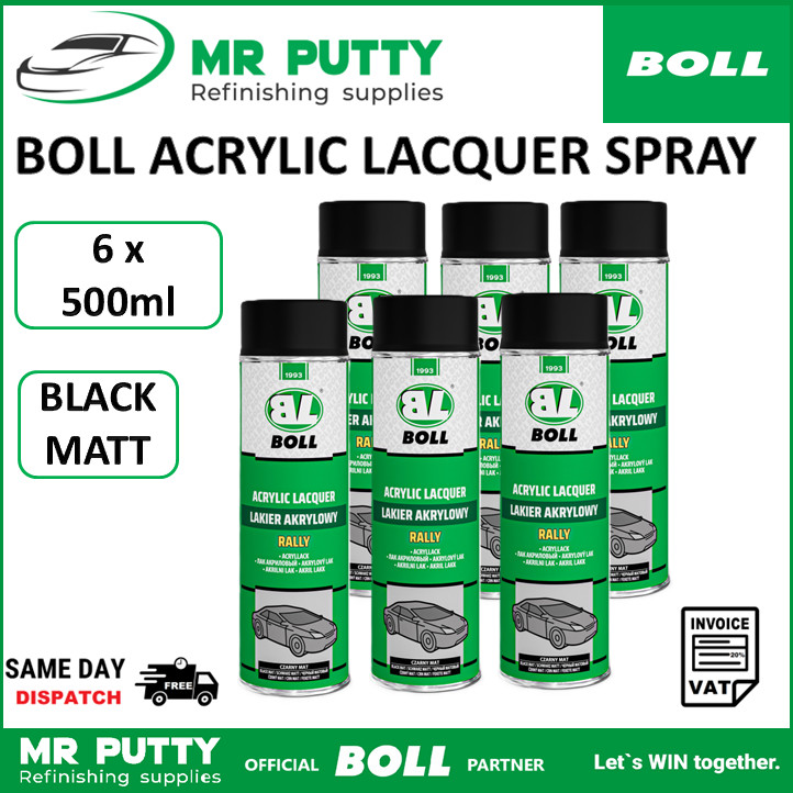6x Matt Black Spray Paint Aerosol Boll - 500ml - Free Delivery