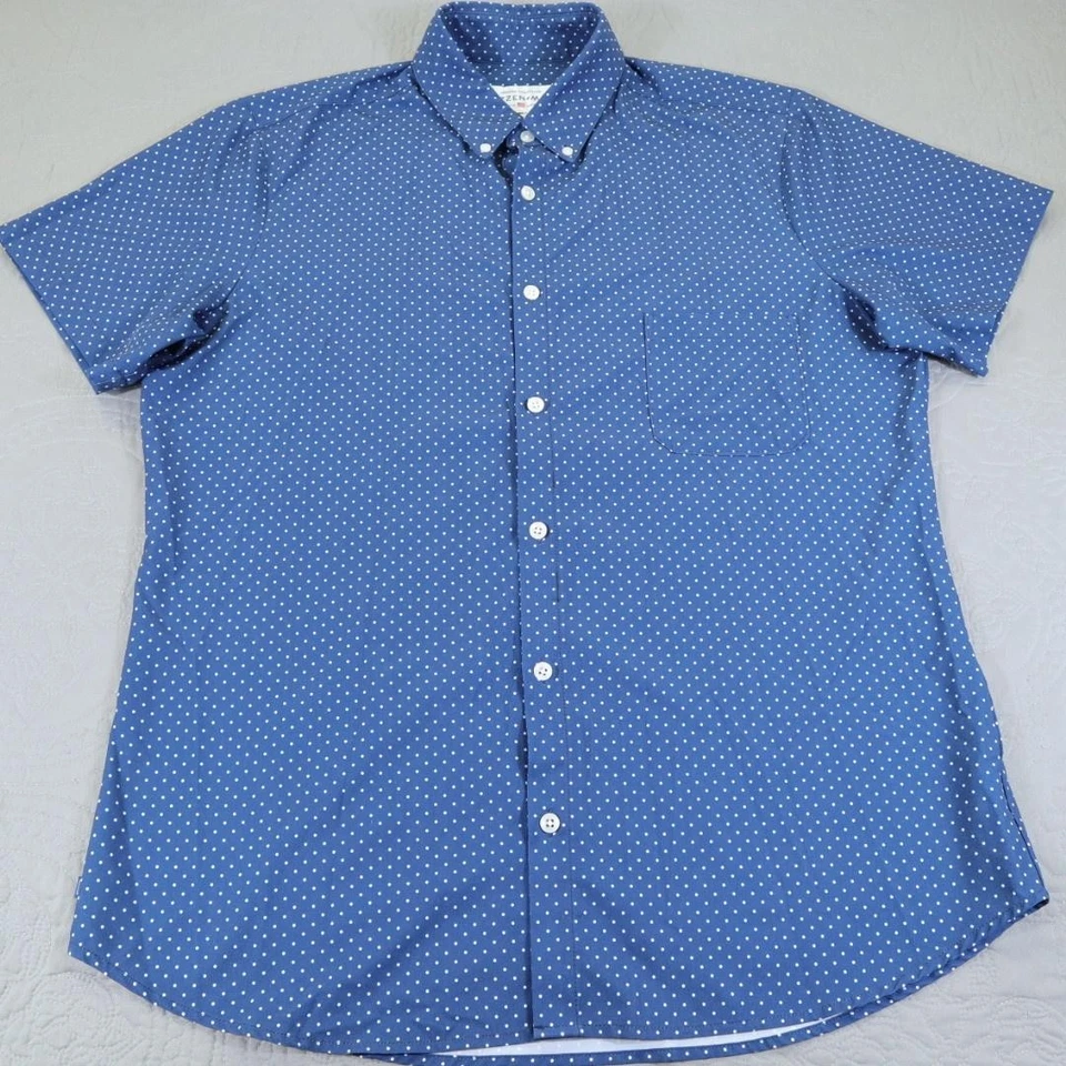 Mizzen+Main Leeward Shirt Mens XL Blue Polka Dot Short Sleeve Trim Fit Top - Image 2 of 4