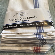 100 Cotton Kitchen Towels Set   12 Pack   Multi Stripe Dish  Bar Towels 16x26
