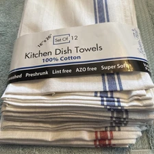 100% Cotton Kitchen Towels Set – 12 Pack – Multi Stripe Dish & Bar Towels 16x26