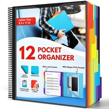 12 Pocket Poly Project Organizer for School and Office, Expandable File Folde...