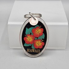 Hawaii Acrylic Lucite Keychain Hibiscus Flowers and Leaves