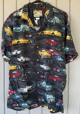 Vintage XL Paradise Found Hawaiian Shirt Mens Corvette Stingray