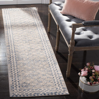 Brentwood Collection Runner Rug - 2' X 6', Light Grey & Blue, Traditional Orient