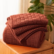 Soft Cozy Acrylic Throw Blanket, Cable Knit for Couch or Bed, Rust 1.7lb 50x60