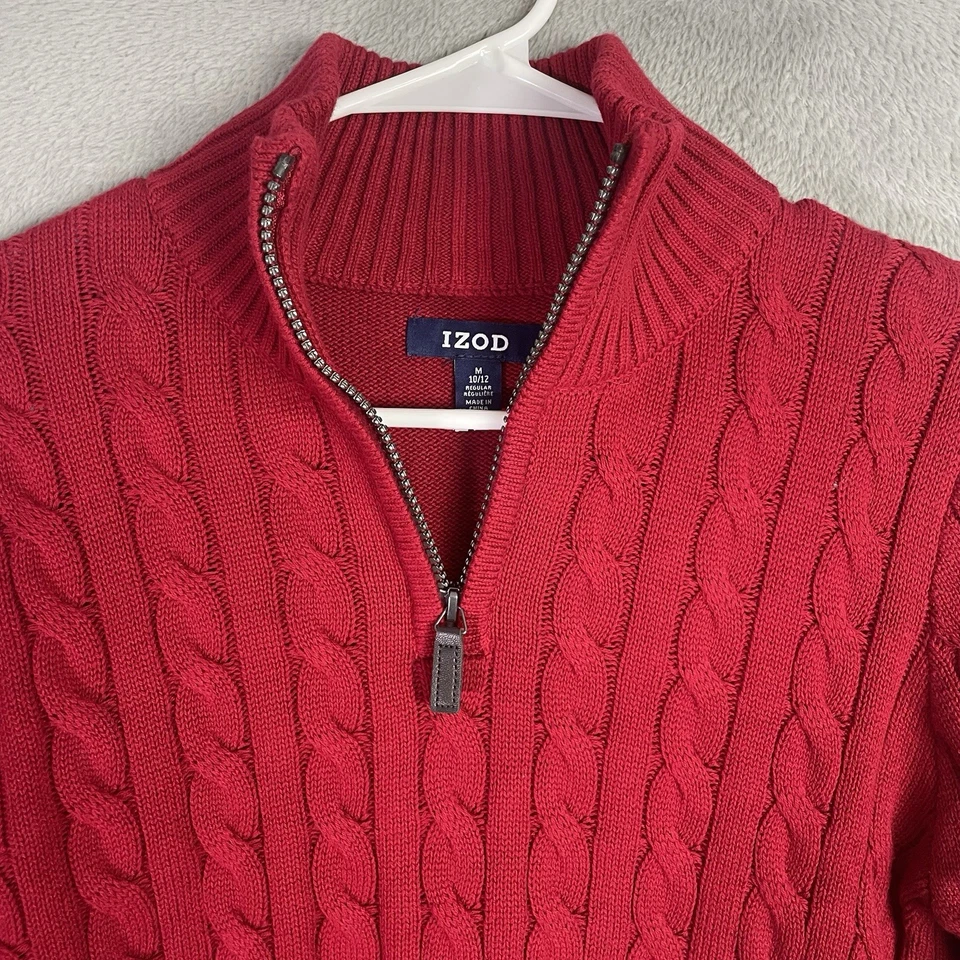 Suéter Izod Niños Talla M 10/12 Rojo Juvenil 1/4 Cremallera Pullover Tejido con Cable Nuevo con Etiquetas Foto 3 de 4
