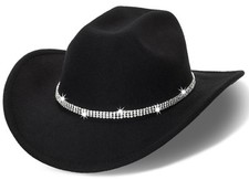 Womens Cowgirl Studded Pinched Western Cowboy Hats Wide Brim Gaucho Hat Fedor...