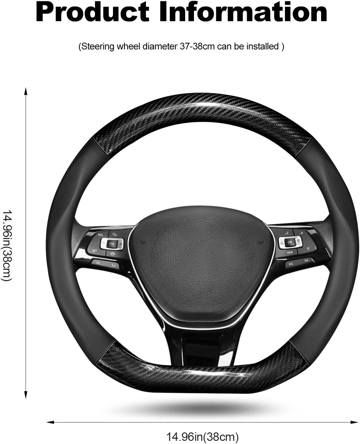 Flat Bottom Steering Wheel Cover for Ford Focus ST RS 2015 2016 2017 2018 2019