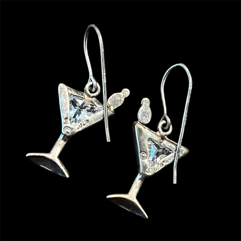 Pendientes colgantes Silpada de plata esterlina 925 vintage de vidrio Martini circonita cúbica con aceitunas Foto 3 de 3