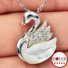 Estate Diamond Mother of Pearl 14K Yellow Gold Silver Swan Pendant 3.1 Grams NR