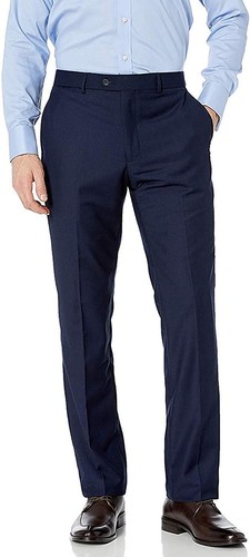 Adam Baker Men's Slim-Fit Flat-Front 100% Wool Dress Pants - Afbeelding 1 van 7