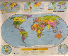 Pull Down School Maps 2 Layer World U.S. Vintage, Salvage, Old, Antique.