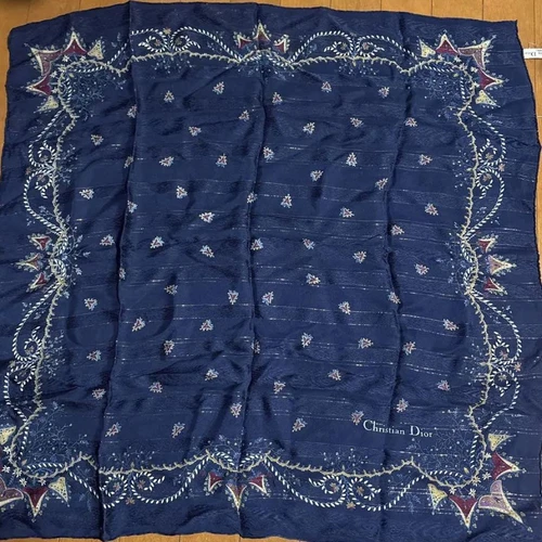 Authentique foulard Christian Dior bleu marine 77 x 77 cm toutes saisons vintage