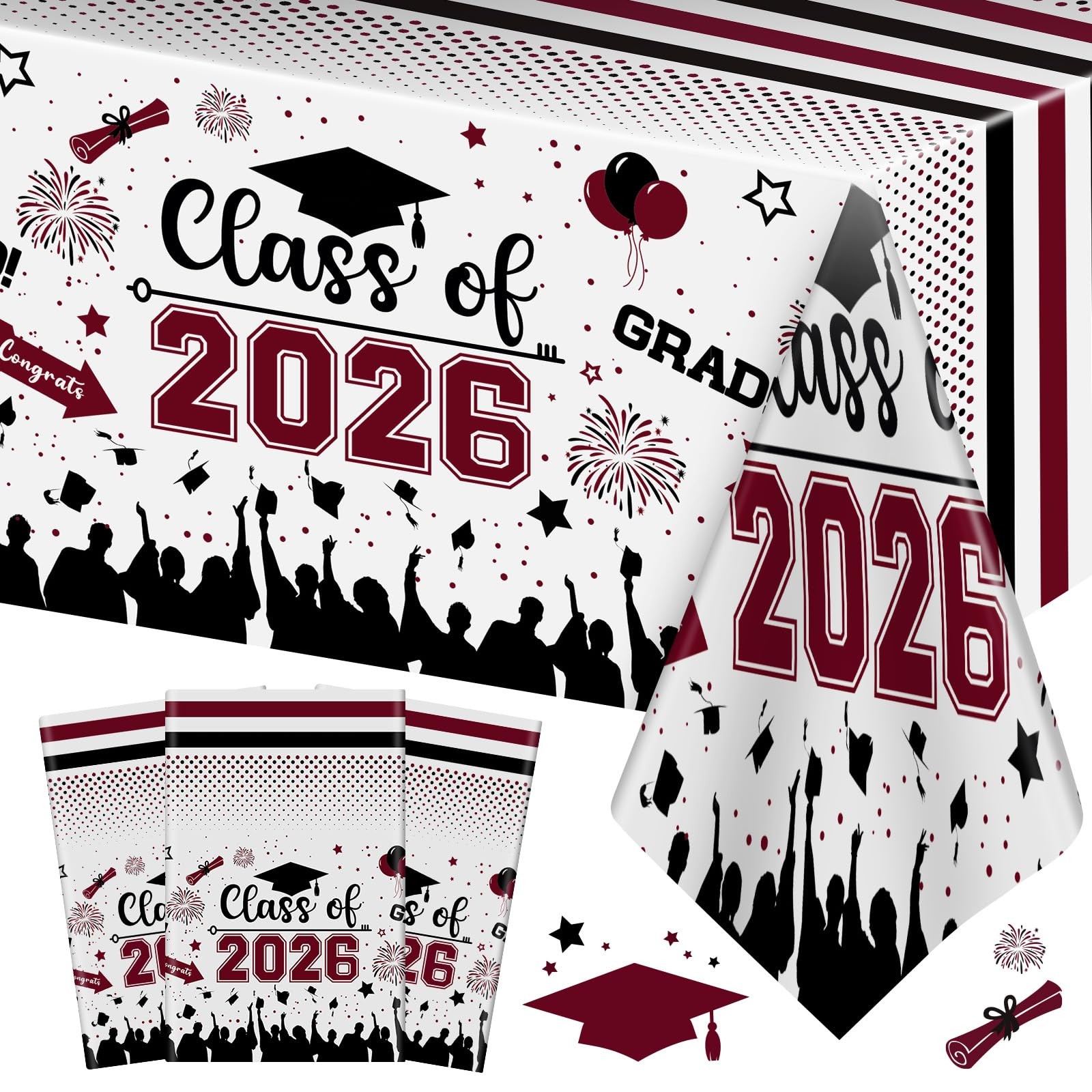 Graduation Decorations Class of 2026 Tablecloth - 3 Pcs Plas