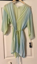 Vintage Josie By Natori X Small Robe Blue/Green Embroidered Floral Lace Wedding