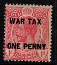 Gold Coast 1918 King George V 1d red War Tax SG85 MLH