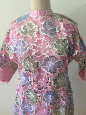 sequin lace vintage dress Vintage Sequin Lace Gown: Ivory Satin Peplum, Beaded Evening Dress