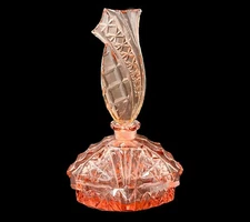 Czech Coral Pink Cut Crystal Perfume Scent Bottle with Stopper