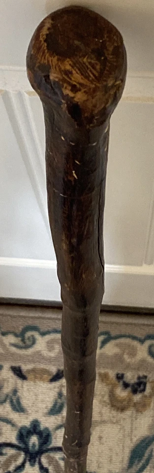 Bastón de bambú tallado 37” de largo hermoso único vintage Foto 4 de 4