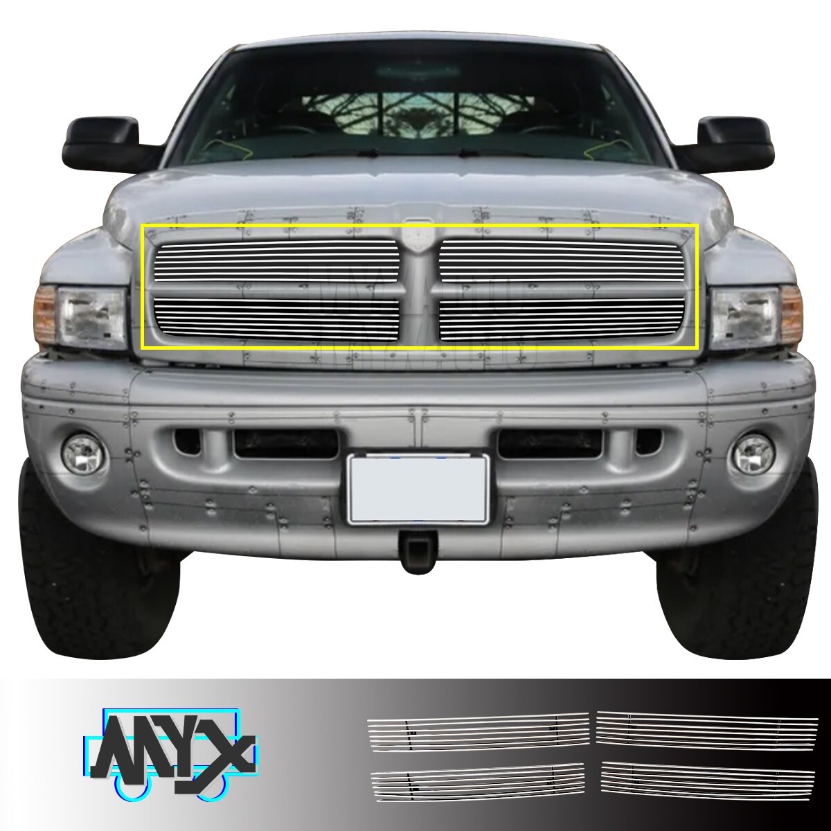 Bille Grill Fits 1994-2001 Dodge Ram Pickup Billet Grille Chrome Front Upper 95