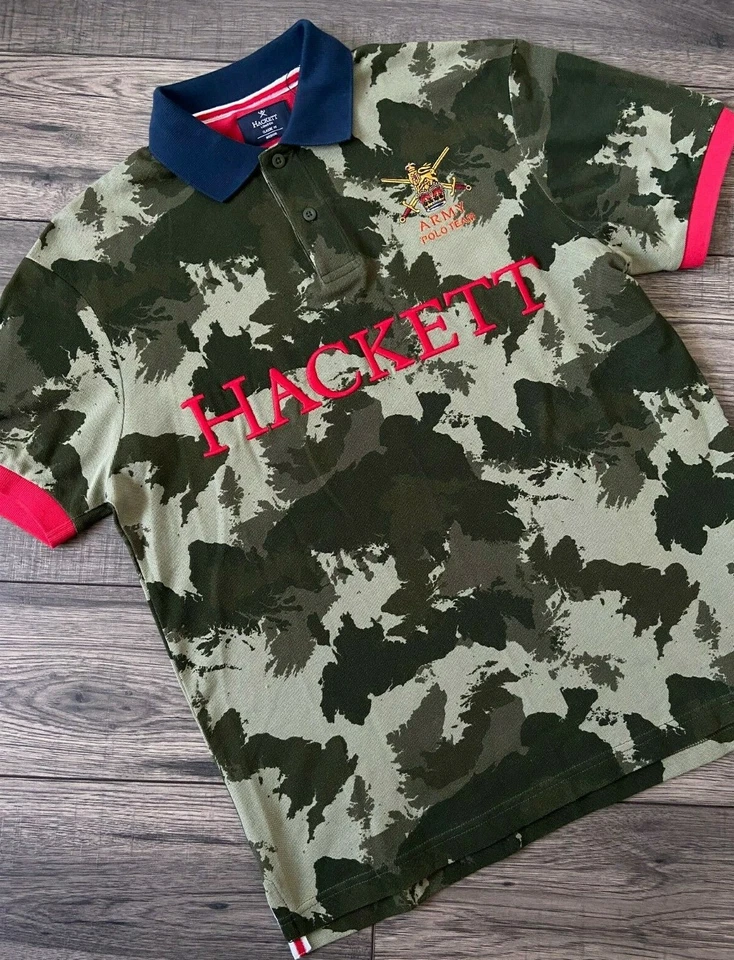 HACKETT Polo Shirt Camo Khaki Taglia M Nuovo Con Etichetta £115 - Immagine 2 di 4