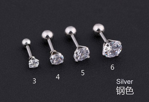 GESLA 3 Pairs Jewelry Stainless Steel Round Clear Cubic Stud Earring 3~5MM - Picture 20 of 27