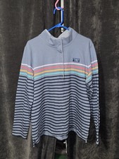 Vintage L.L. BEAN Rainbow Striped 1/4 Button Mock Neck LS T Shirt 90s SZ XL