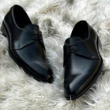 Turkish Handmade Derby Shoes, Black Genuine Calf Leather Whole cut Oxford Shoe