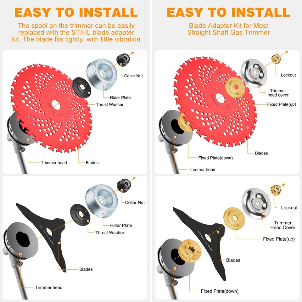 HK 9" x36 Teeth Weed Eater Blades and 3 Teeth Brush Cutter Blade with Adapter - Image 4 of 4
