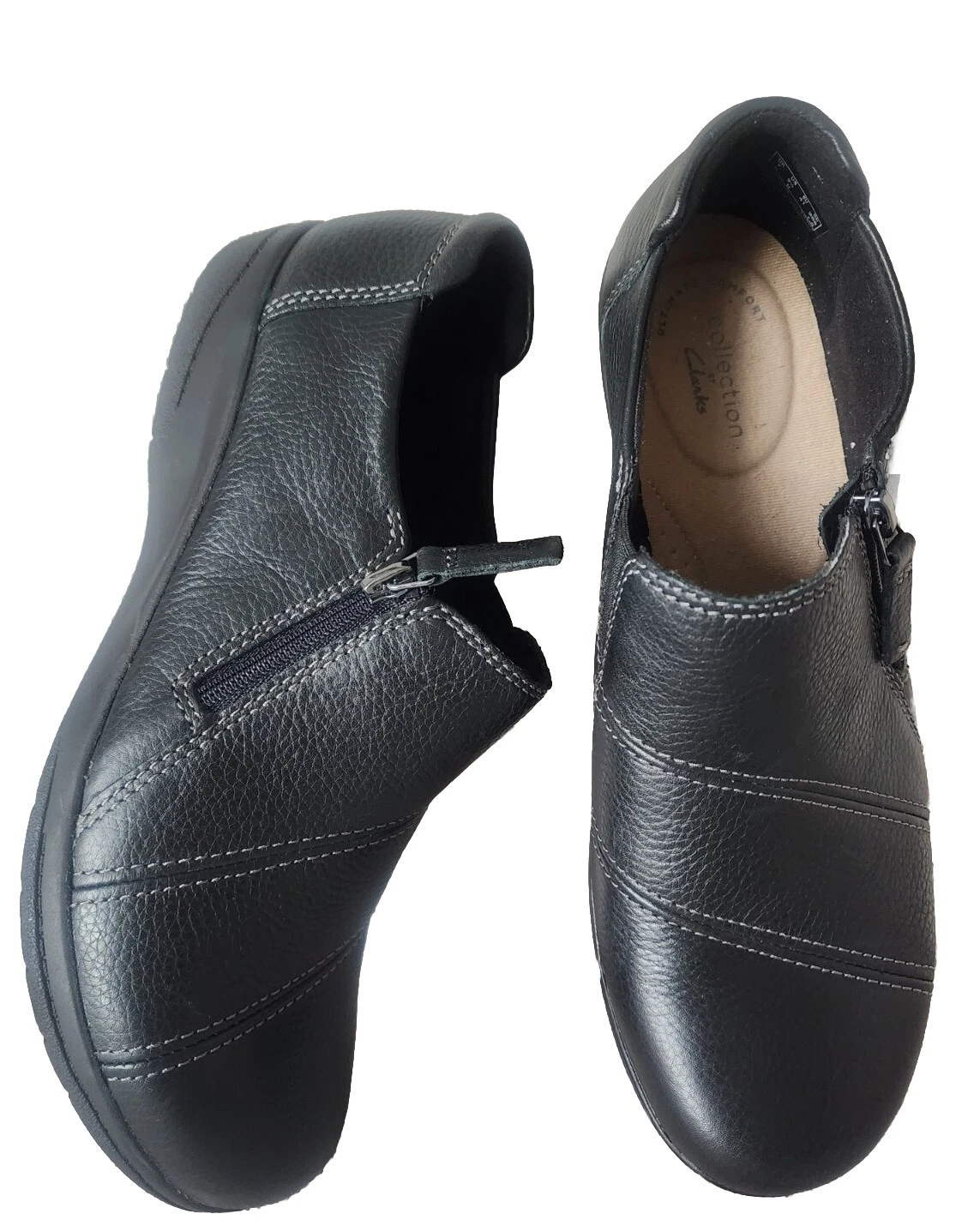 Mocassino donna Clarks Collection taglia 9 5 M imbottito zip nero comodo