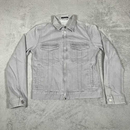 Theory Trucker Jacket Womens Small Gray Denim Full Zip Pockets Motorcycle