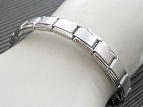 Italian Modular Charm 9mm Links Matte Stainless Steel Bracelet Made in Italy - Picture 2 of 4
