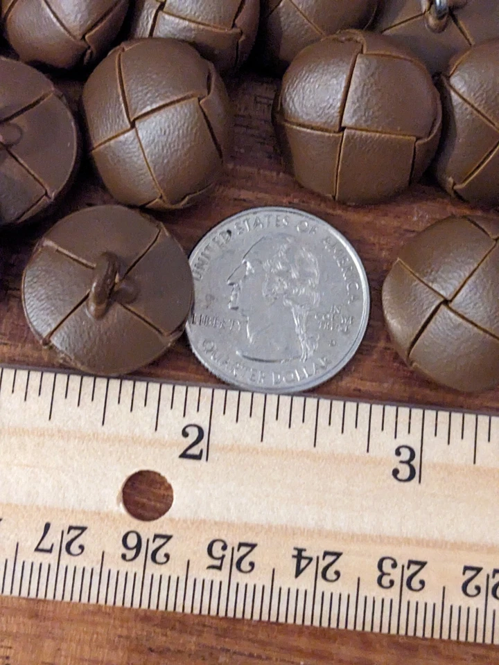 Real Leather Brown Large Molded Woven Buttons size 13/16 inch = 20 mm - Image 3 of 4