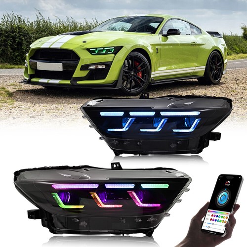 Fits Ford Mustang 2015 2016 2017 Clear RGB LED Headlights Assembly Pair LH+RH - Picture 11 of 20