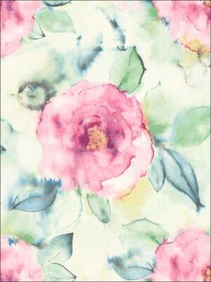 Wallpaper Designer Large Watercolor Floral Pink Teal Green Orange Yellow, 60 sq