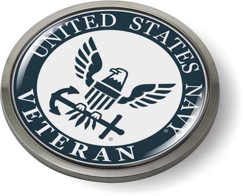 Emblem Car Sticker Badge Chrome ROUND Bezel - United States Navy Veteran (w/b) - Picture 17 of 17