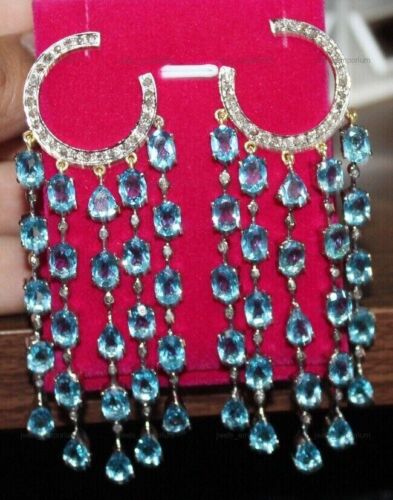 Pendientes colgantes/gota de plata de ley 925 con topacio azul natural ovalad... - Imagen 4 de 4