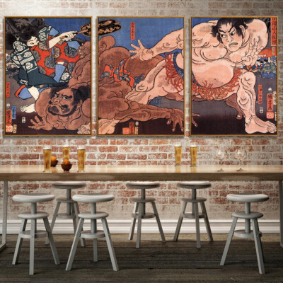 Set 3 Art Silk Canvas Sumo Ukiyoe Japanese Paint poster Decor Unframed P101