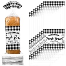 Sabary 50 Pcs Homemade Bread Bags with Ties Black Buffalo Plaid Bread Loaf Ba...