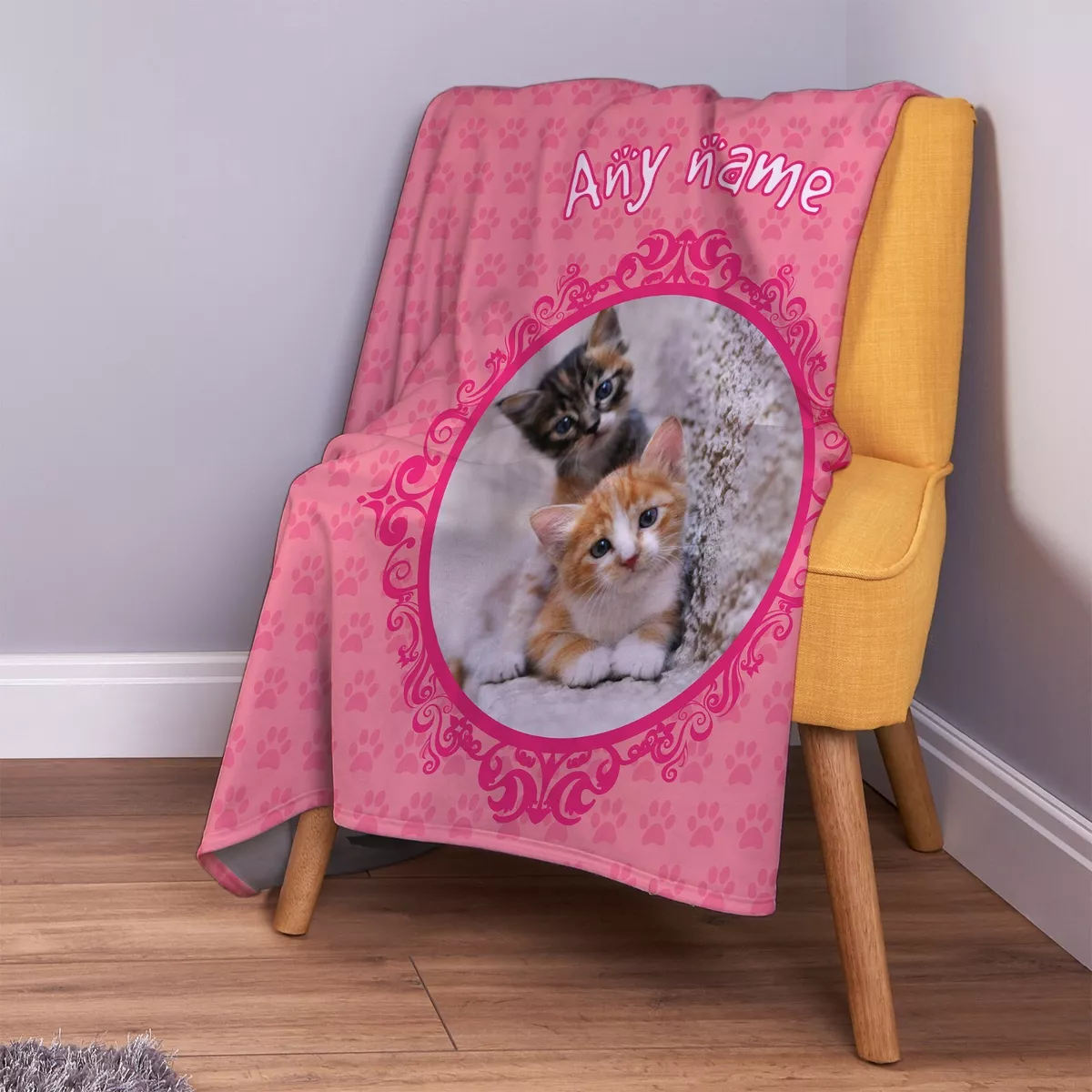 Personalised Pink Cat Photo Design Soft Pet Fleece Throw Blanket
