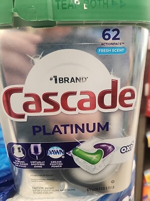 Cascade Platinum Oxi Dishwasher Pods 62 Count Powerful Cleaning Stain Fighter