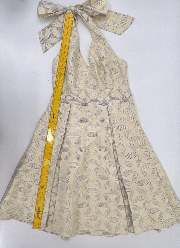 ModCloth Dress Womens Small Ivory Halter Top Fit Flare Brocade Pockets Open Back - Image 4 of 4