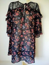 Forever 21 Dress Junior Womens Small Black Floral Sheer Mini Butterfly Sleeve