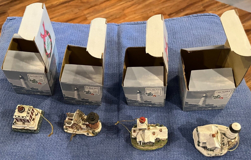 Harbour Lights 1996 Happy Holidays Ornaments Set of 4 signed by Bill Younger