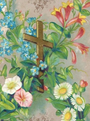 1880's Graphic Easter Embossed Floral Victorian Trade Card P142